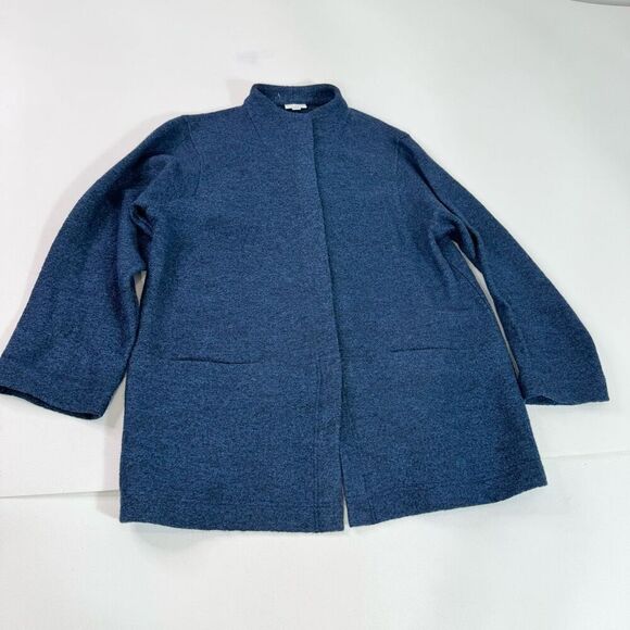 J. Jill Pure Jill Jacket Womens Large Blue Wool Blend Oversized Cardigan Sweater - Picture 1 of 10